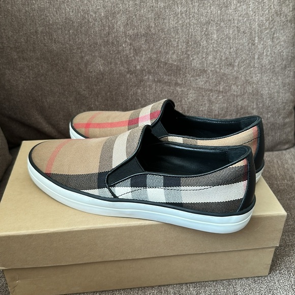 BURBERRY Multicolor Canvas And Leather Gauden Slip On Sneakers Size 38 - Picture 3 of 11